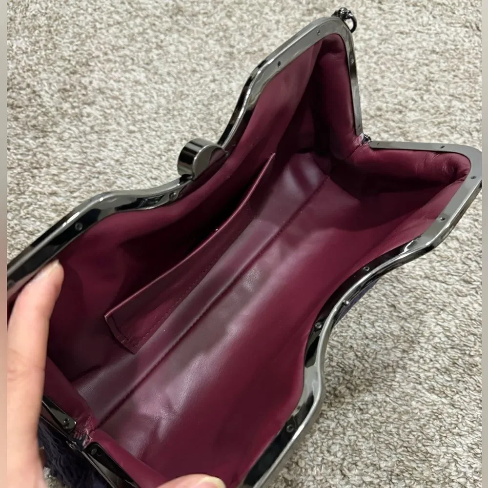 Purple Handmade Real Shearling leather Push Lock Shoulder Bag/Crossbody